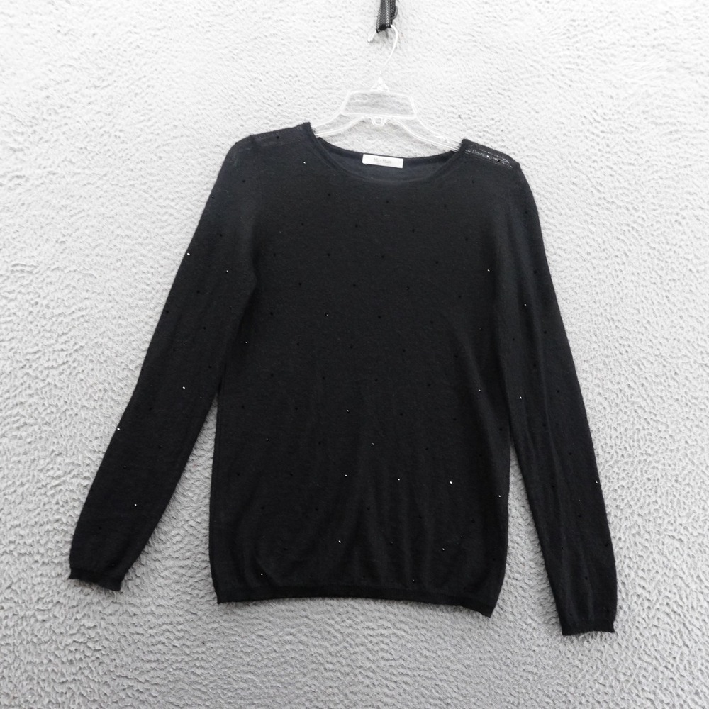 Max Mara Long Sleeve Beaded Sweater Medium Black Womens Lightweight Soft Knit *‎